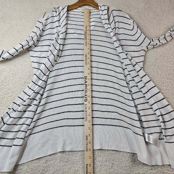 Cynthia Rowley Cardigan Women's Medium White Blue Small Stripe Hood Linen Rayon - Picture 6 of 10